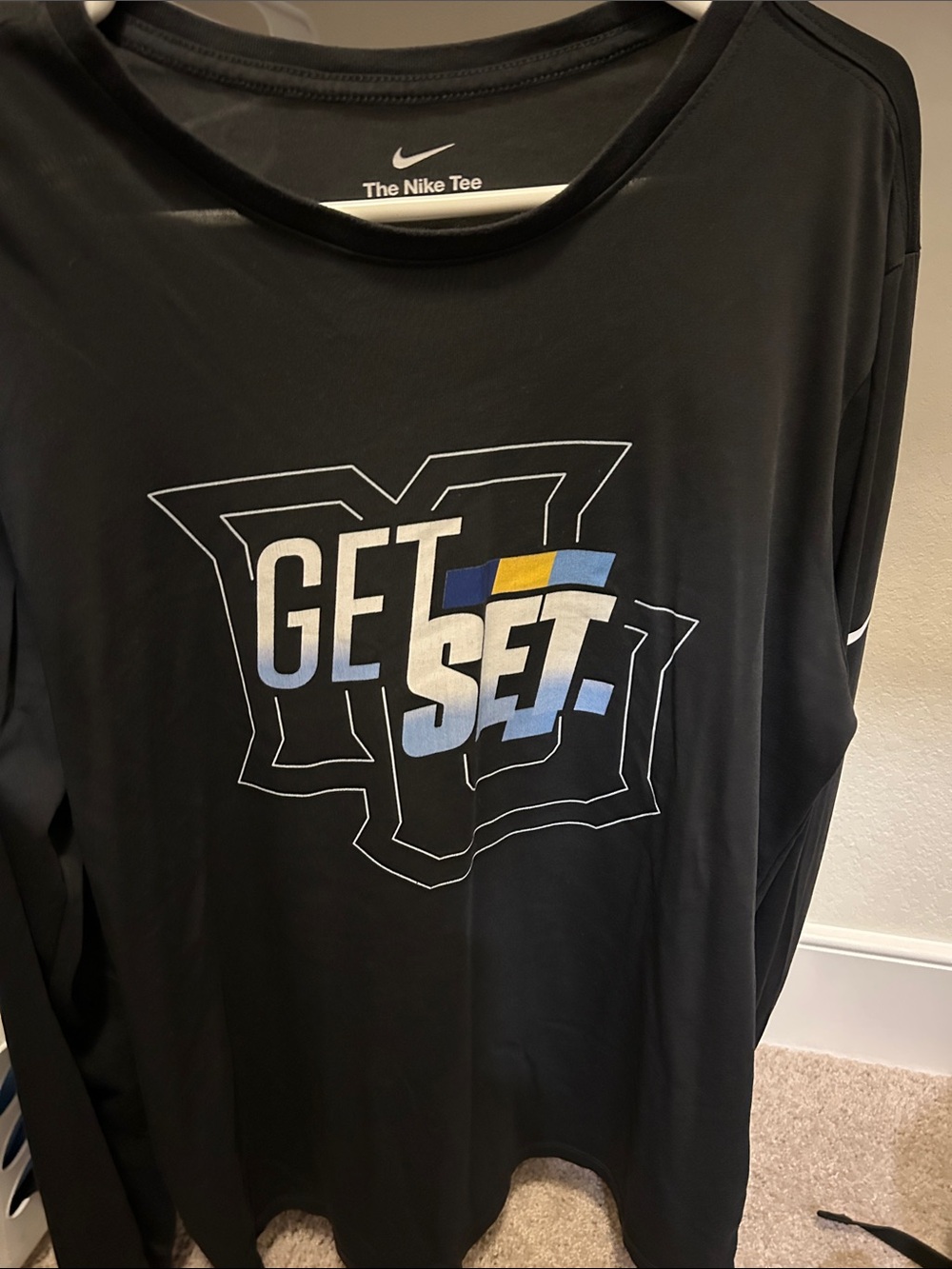 Marquette dri-fit Nike Black Long-Sleeve Tee with 'Get Set' Graphic